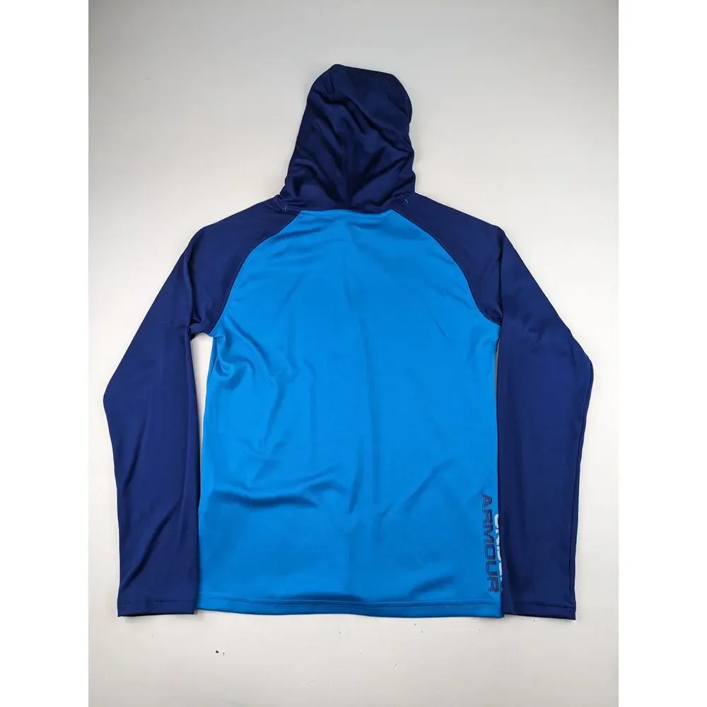 Under Armour Blue Hooded LS Athletic Shirt - Youth Large